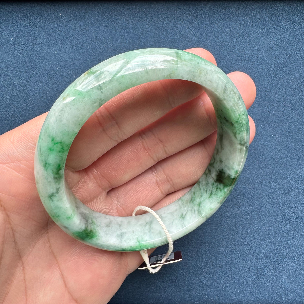 62.1mm Light Grey with Apple Green and Green Patterns Jade Bangle Bracelet