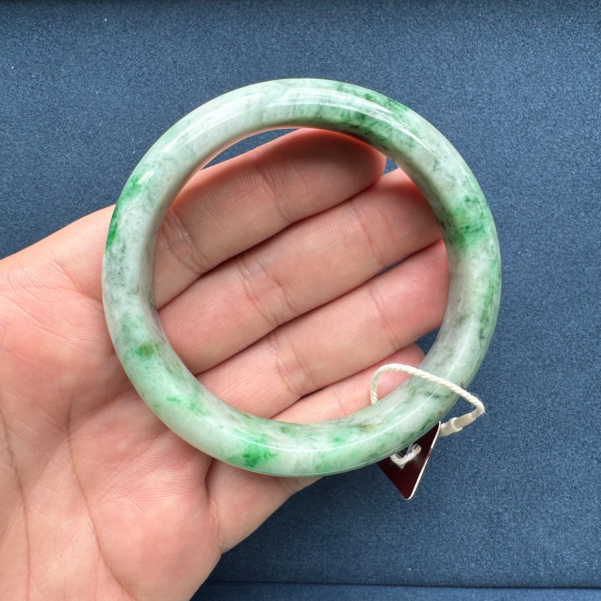 62.1mm Light Grey with Apple Green and Green Patterns Jade Bangle Bracelet