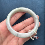 Certified Grade A Light Grey and Light Green with Grey Patterns Burmese Jade Bangle - 63mm Half Moon