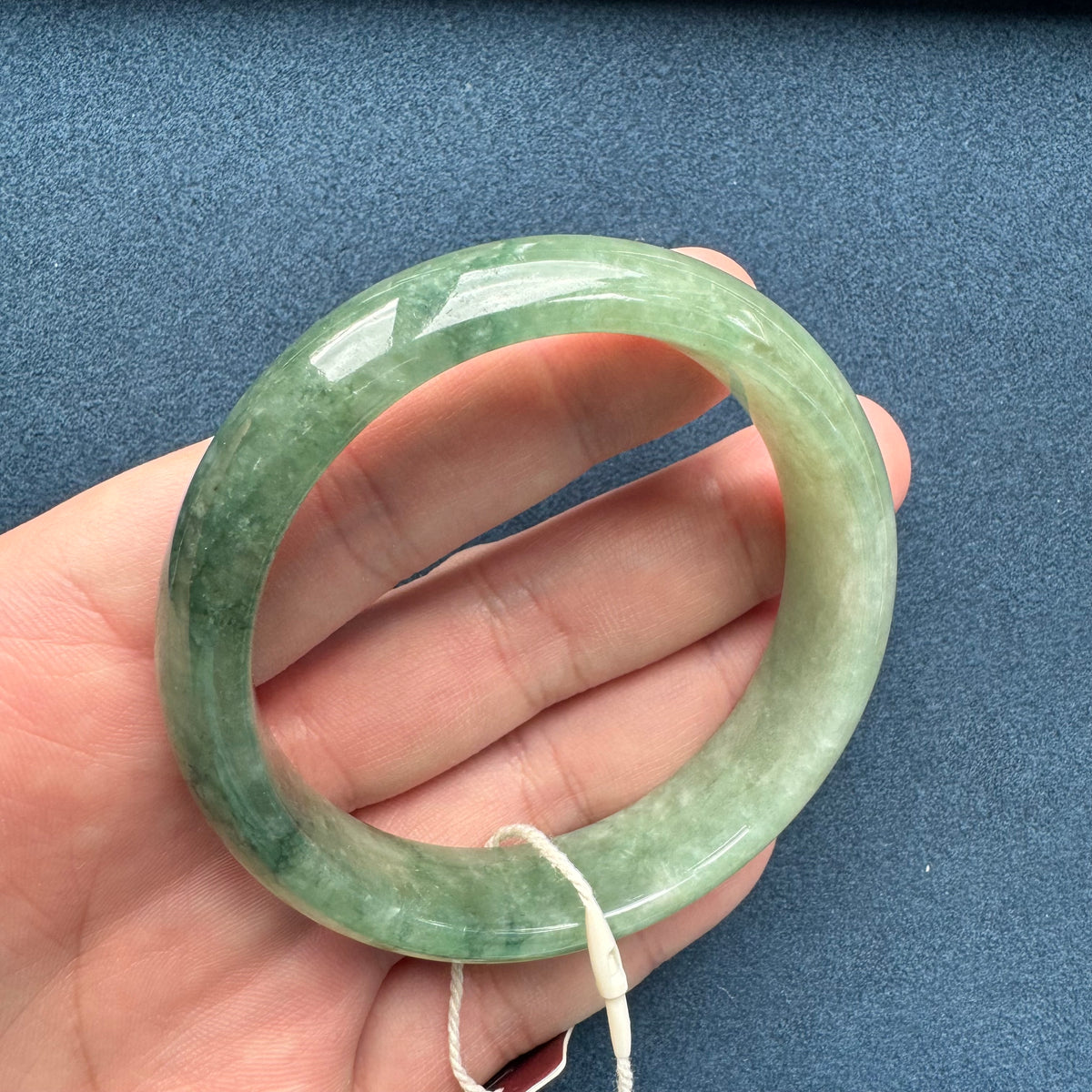 Genuine Grade A Green Pattern Traditional Jade Bracelet - 58mm Half Moon