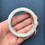 Genuine Grade A Light Grey and Light Green with Grey and Light Brown Spots Jadeite Jade Bracelet - 63mm Half Moon