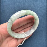 Genuine Grade A Light Grey and Light Green with Grey and Light Brown Spots Jadeite Jade Bracelet - 63mm Half Moon