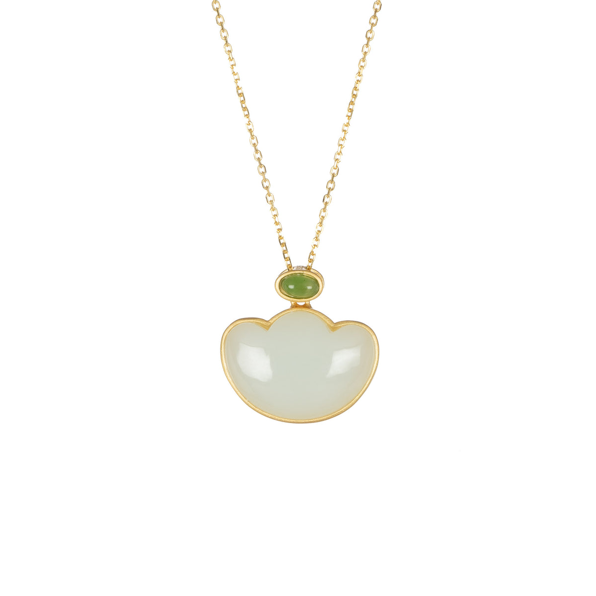 White Nephrite Jade Ingot Necklace in Sterling Silver