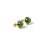 Jade Halo – Round Green Jade Cabochon Stud Earrings in Sterling Silver or Gold Vermeil