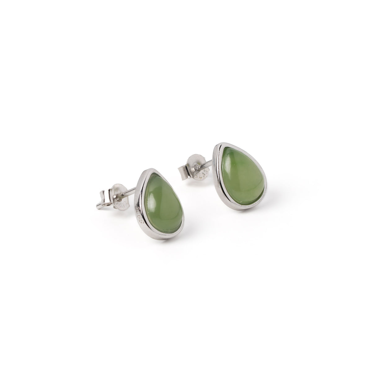 Verdant Teardrop – Green Jade Teardrop Stud Earrings in Sterling Silver