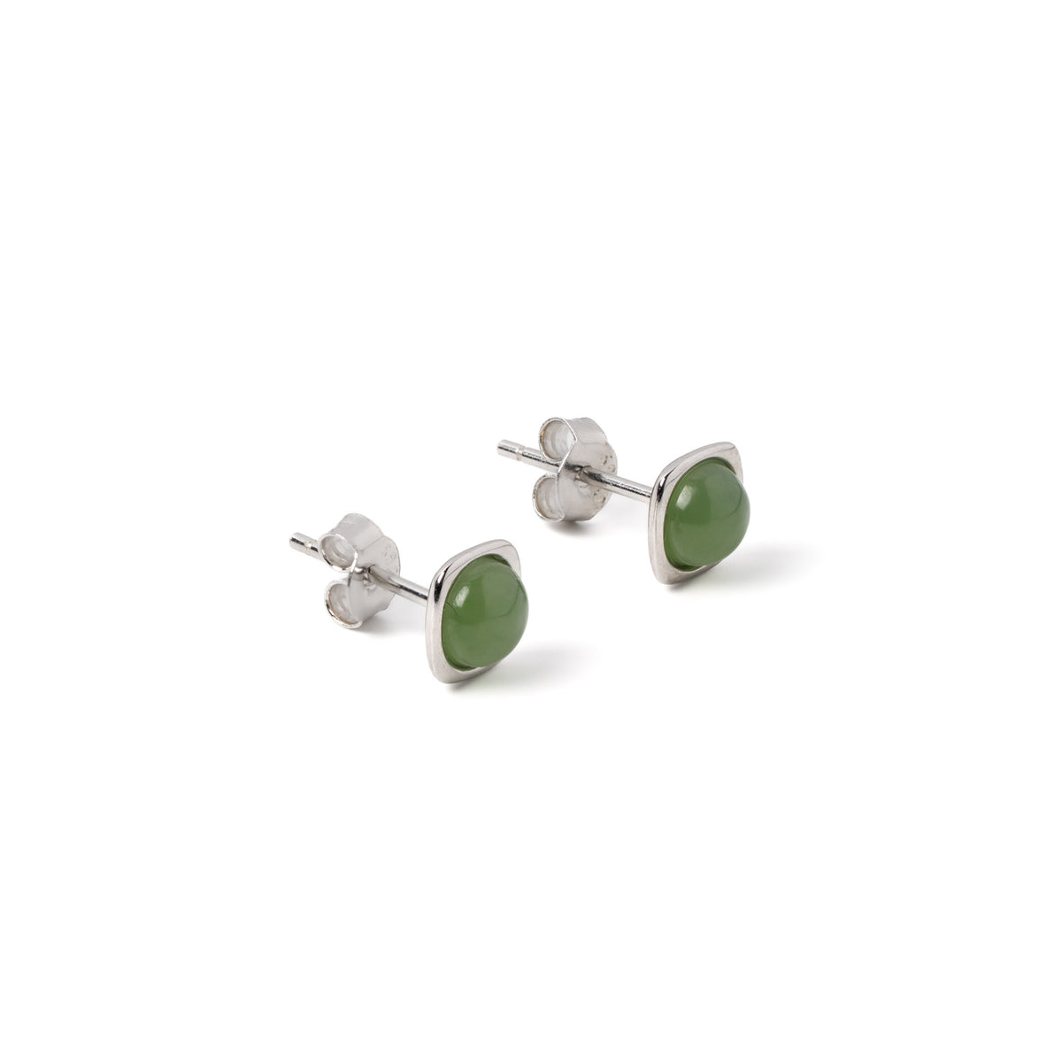 Verdant Frame – Green Jade Stud Earrings in Sterling Silver