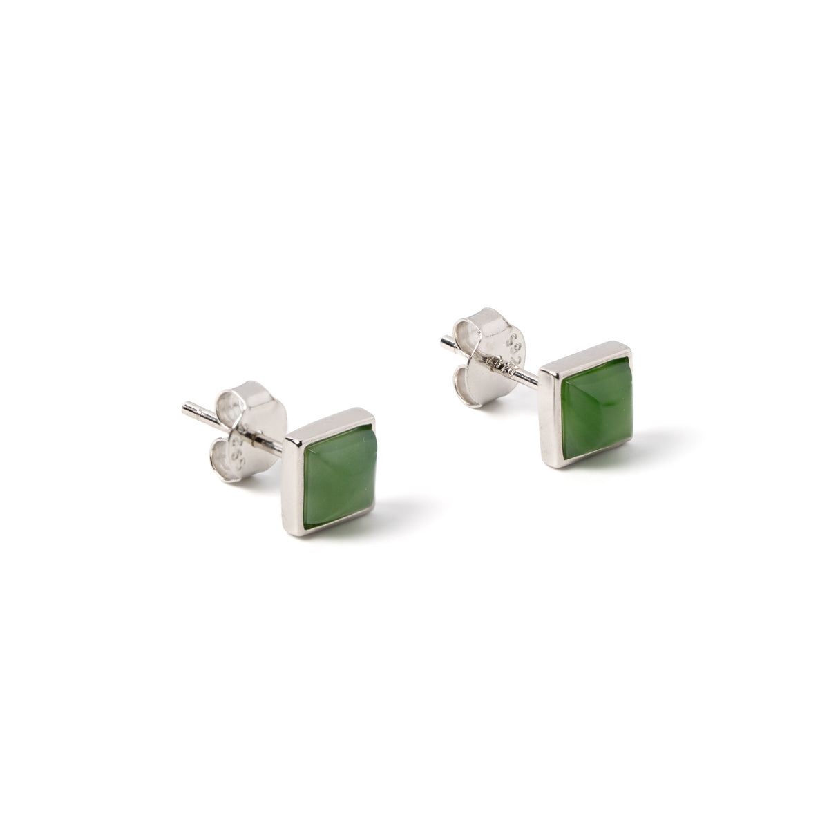 Serenity Square – Green Nephrite Stud Earrings in Sterling Silver