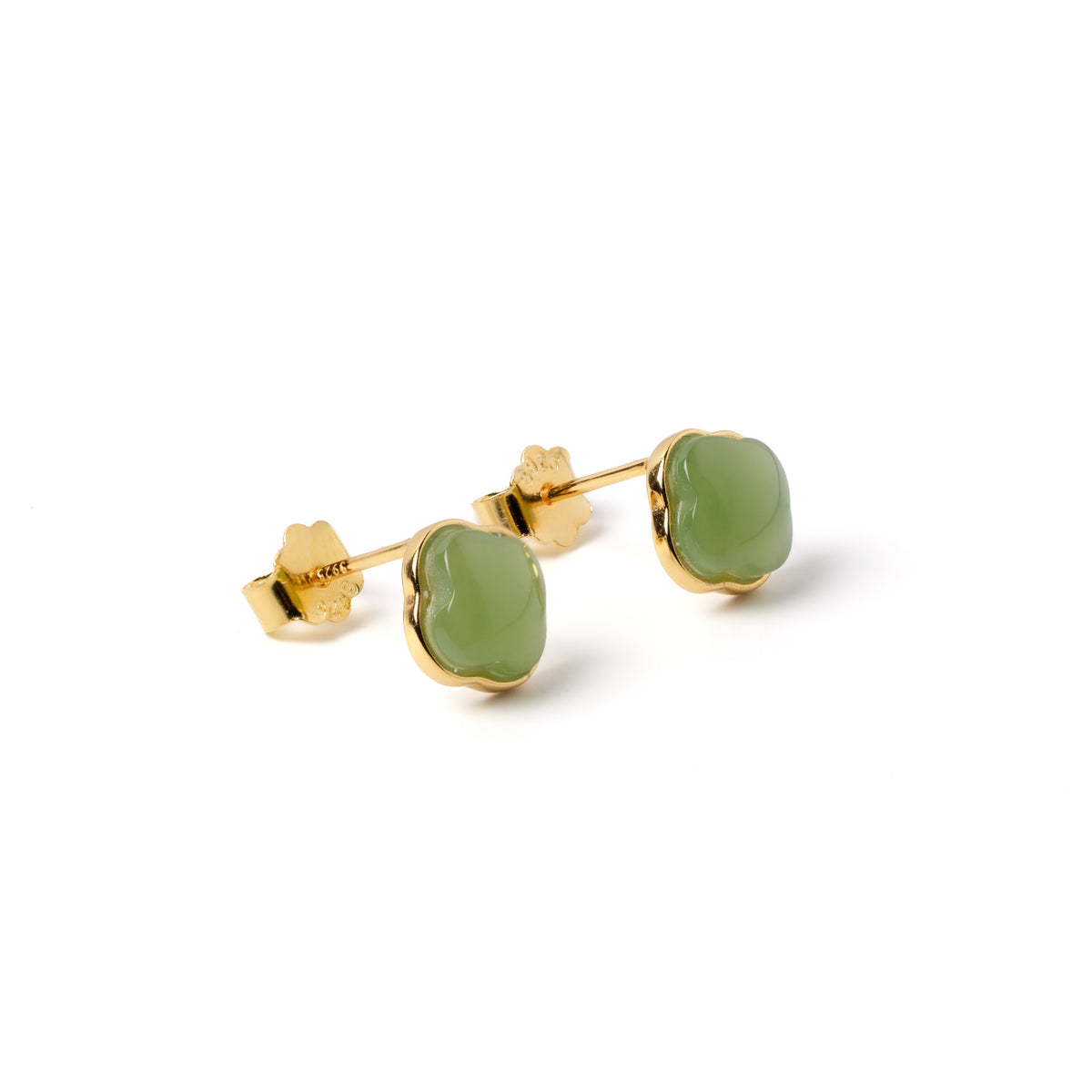 Willow Bloom – Green Nephrite Jade Stud Earrings in Gold Vermeil