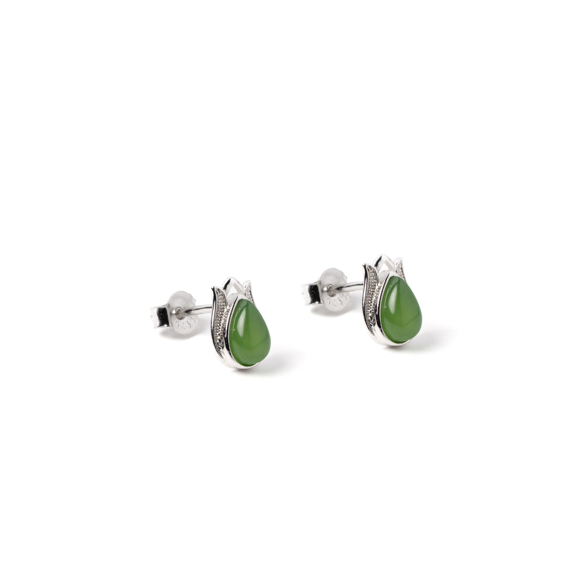 Tulip Glow – Jade Stud Earrings in Sterling Silver