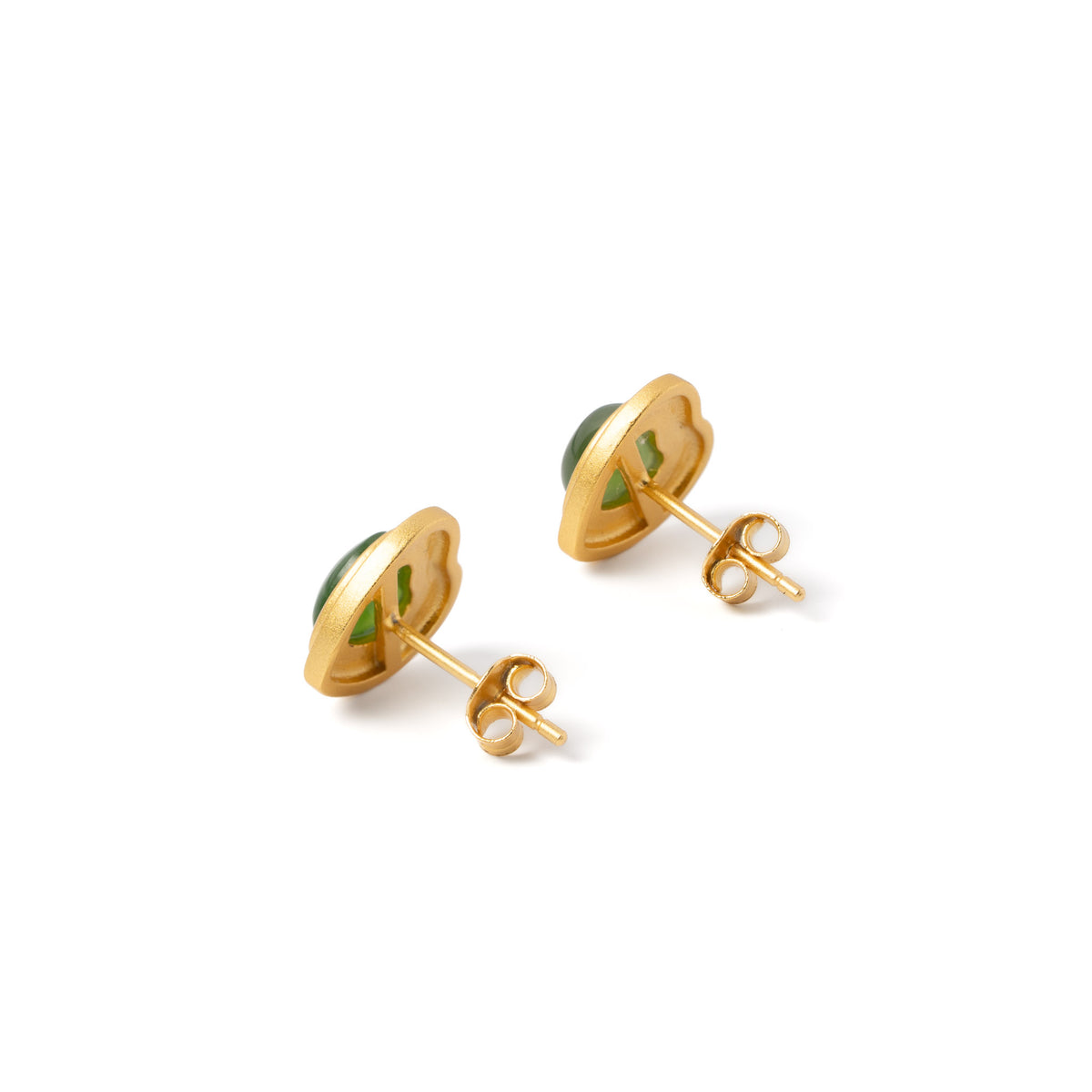 Golden Heartbeat – Green Jade Heart Stud Earrings in Gold Vermeil