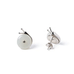 Snail Shell Whisper – White Nephrite Jade Stud Earrings in Sterling Silver