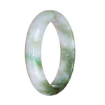 Genuine Natural White and Green Pattern Jadeite Jade Bangle Bracelet - 57mm Half Moon