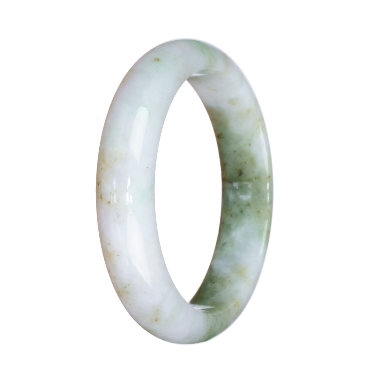 Genuine Natural White and Green Pattern Jadeite Jade Bangle Bracelet - 57mm Half Moon