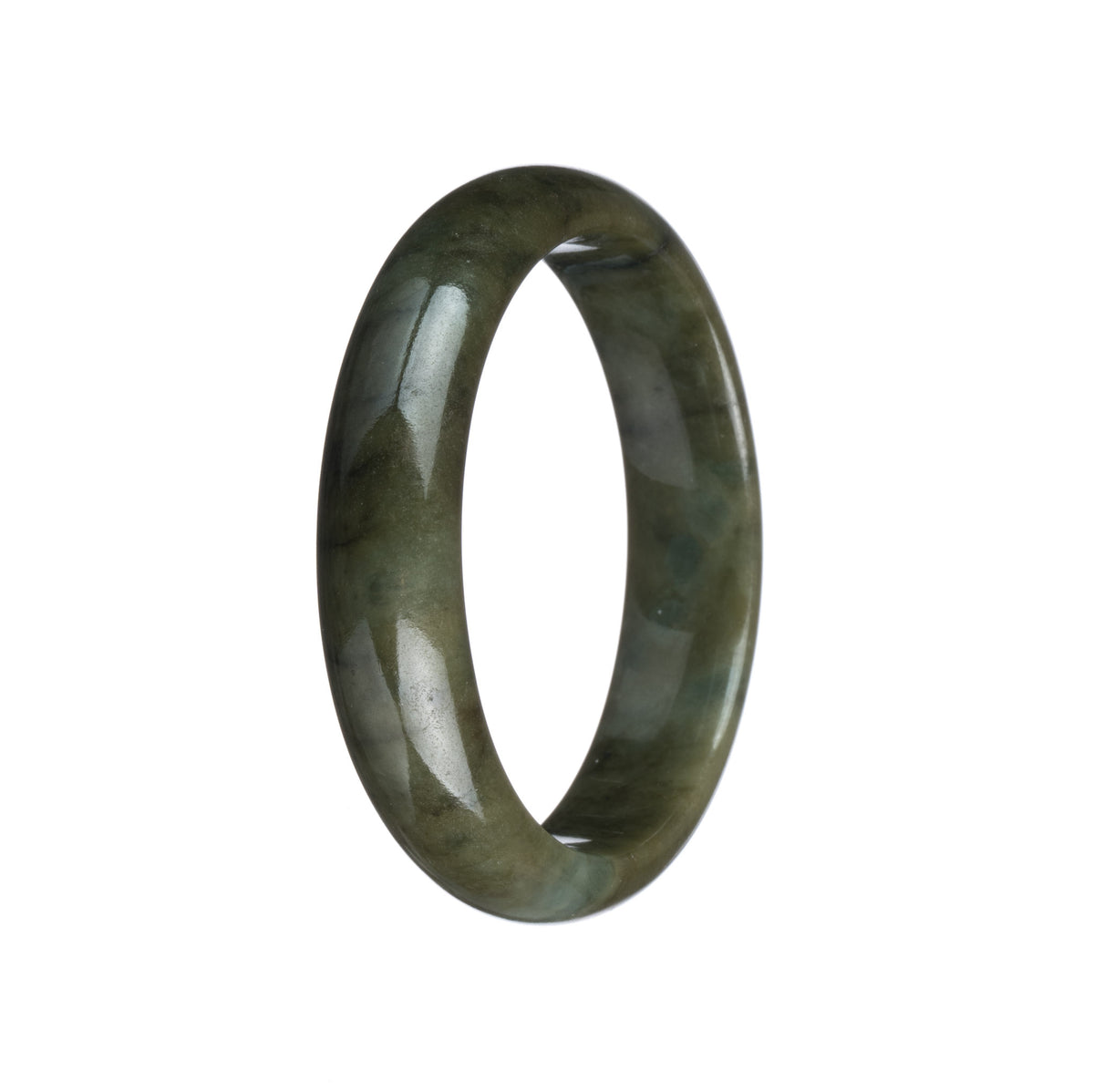Real Untreated Olive Green Jadeite Bangle Bracelet - 53mm Half Moon