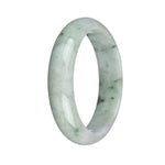 Genuine Grade A Pale Green and White with Dark Green Patterns Jadeite Jade Bangle - 59mm Half Moon