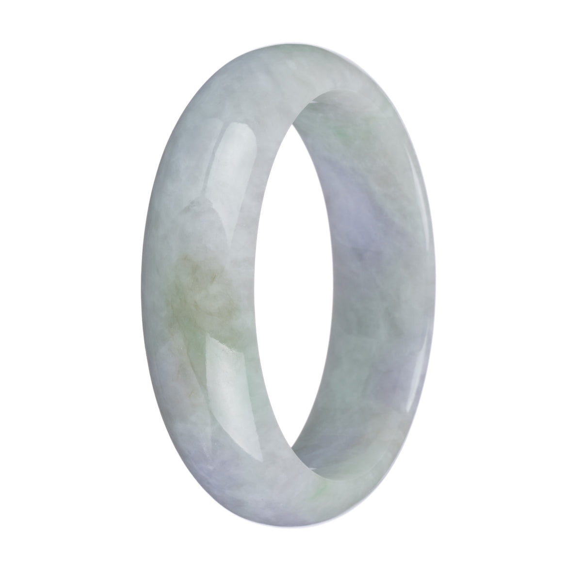 Authentic Grade A Green with Lavender Traditional Jade Bangle - 62mm Half Moon