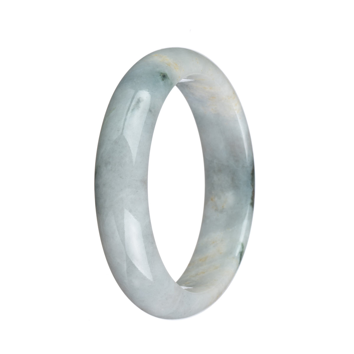 Authentic Grade A White with Dark Green Patterns and Red Spots Traditional Jade Bracelet - 57mm Half Moon