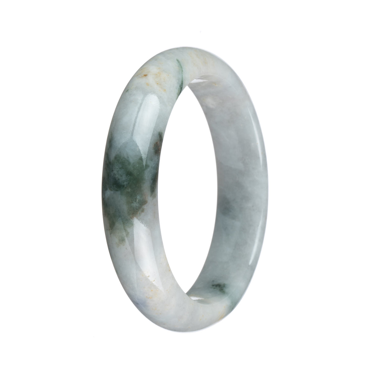 Authentic Grade A White with Dark Green Patterns and Red Spots Traditional Jade Bracelet - 57mm Half Moon
