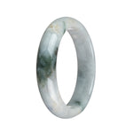 Authentic Grade A White with Dark Green Patterns and Red Spots Traditional Jade Bracelet - 57mm Half Moon