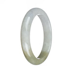 Certified Grade A White and Olive Green with Yellow Patch Burmese Jade Bangle - 59mm Half Moon