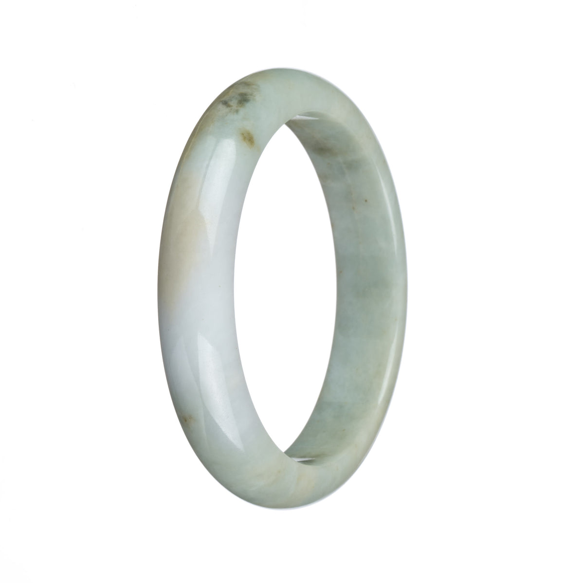 Authentic Untreated Pale Green and White with Yellow Patches Jadeite Jade Bracelet - 57mm Half Moon