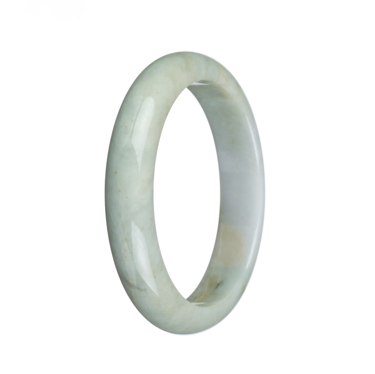 Authentic Untreated Pale Green and White with Yellow Patches Jadeite Jade Bracelet - 57mm Half Moon
