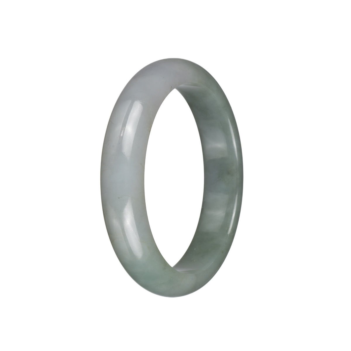 Authentic Grade A White with Green Jade Bangle Bracelet - 59mm Half Moon