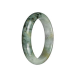 Genuine Grade A Pale Green with Dark Green Patterns and Light Yellow Patches Jadeite Jade Bracelet - 60mm Half Moon