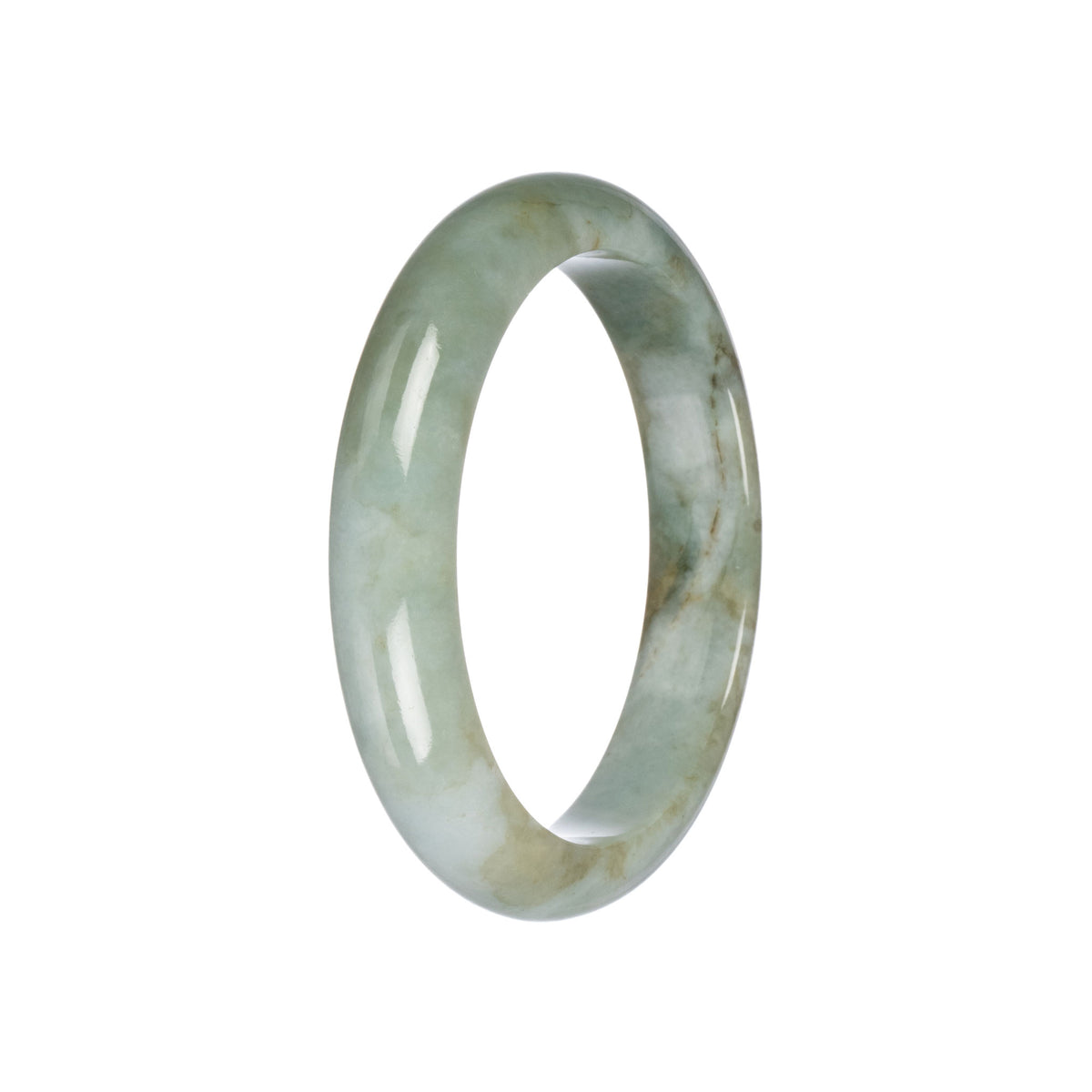Real Pale Green with Brown Burma Jade Bangle - 57mm Half Moon