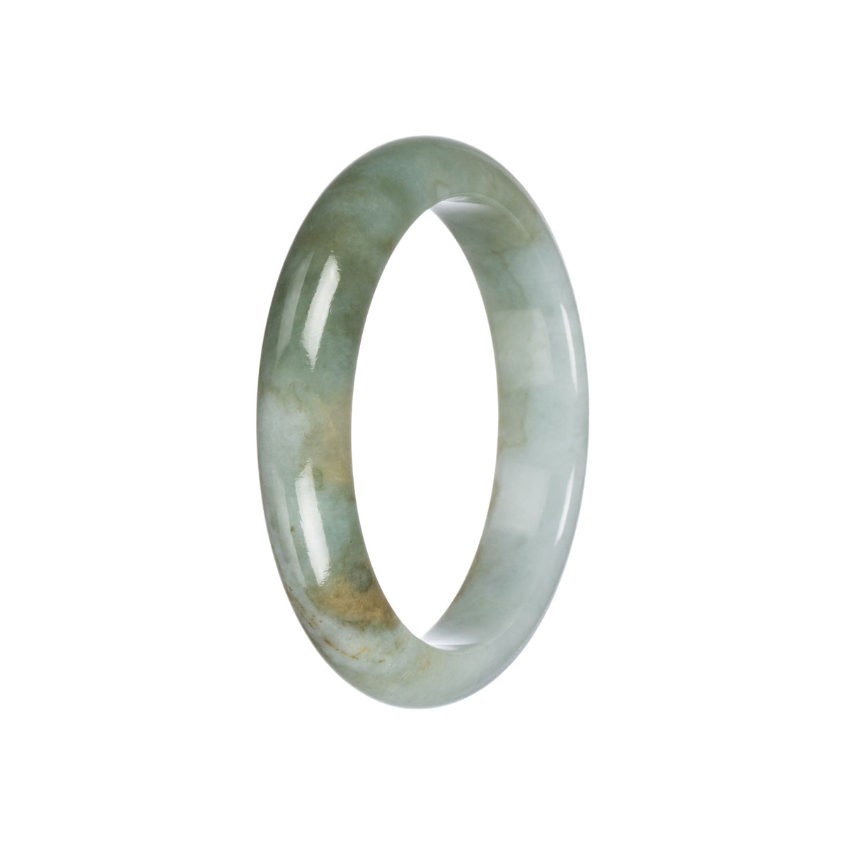 Real Pale Green with Brown Burma Jade Bangle - 57mm Half Moon