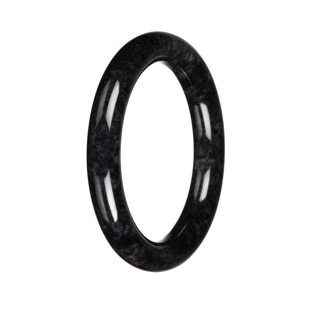 Genuine Black Pattern Traditional Jade Bangle - 60mm Round