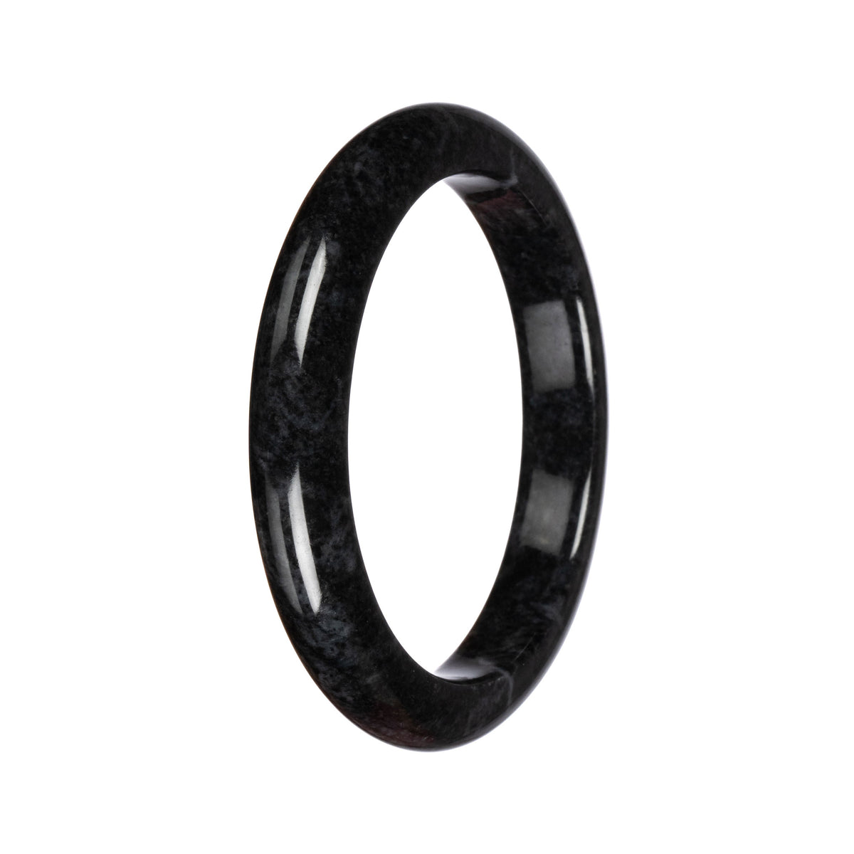 Genuine Black Pattern Burma Jade Bangle - 64mm Semi Round