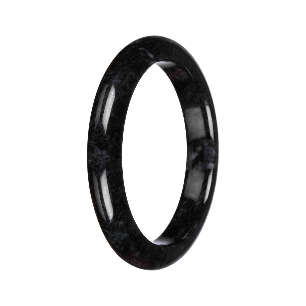Genuine Black Pattern Burma Jade Bangle - 64mm Semi Round