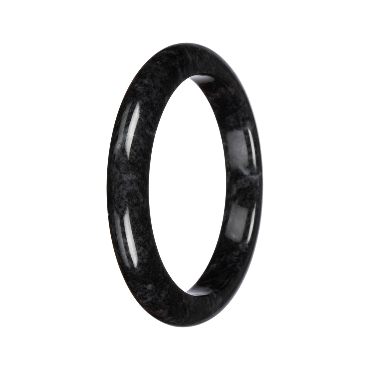 Genuine Black Pattern Burma Jade Bangle - 64mm Semi Round