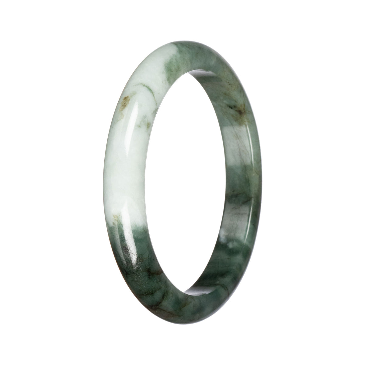 Authentic Pale Green with Green Burma Jade Bangle - 68mm Half Moon