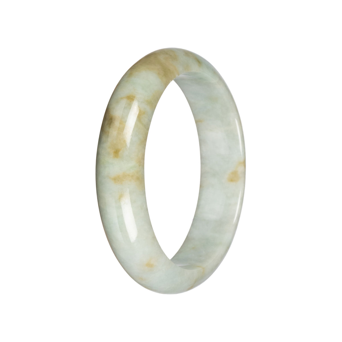 Untreated Pale Green with Brown Pattern Jade Bangle - 61mm Half Moon