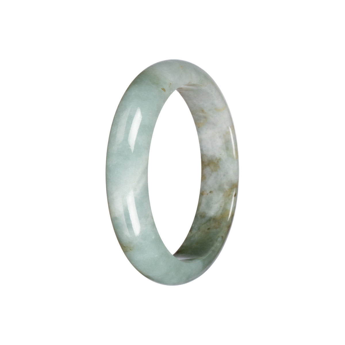 Untreated Pale Green with Light Brown Traditional Jade Bangle - 55mm Half Moon