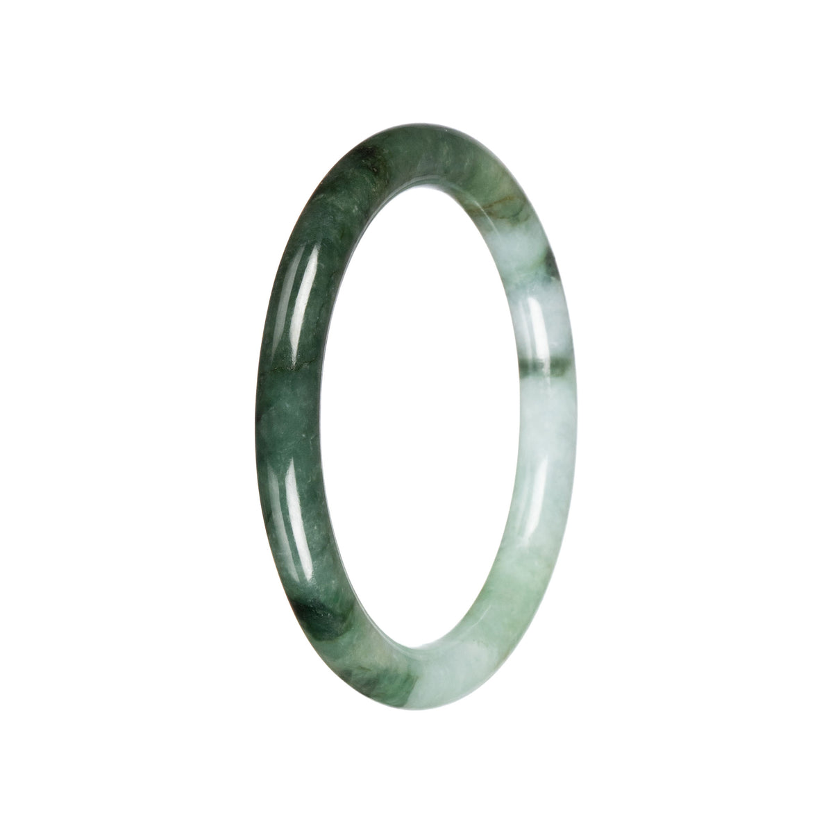Natural Green Pattern Jadeite Bangle - 58mm Petite Round