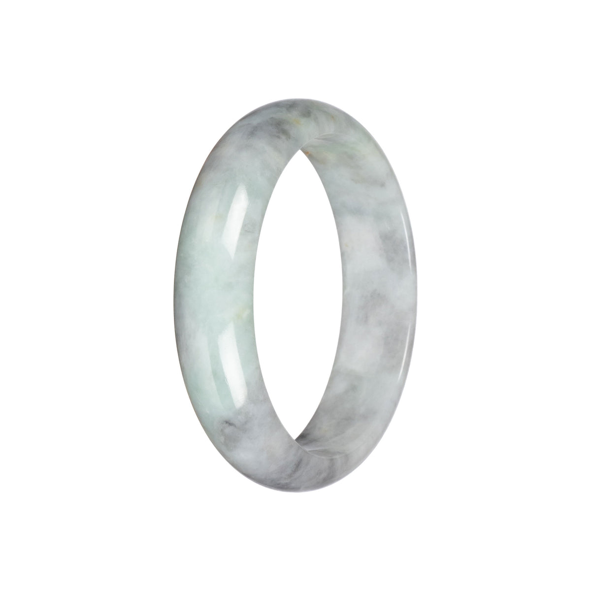 Grade A Pale Green with Light Grey Jadeite Bangle - 57mm Half Moon