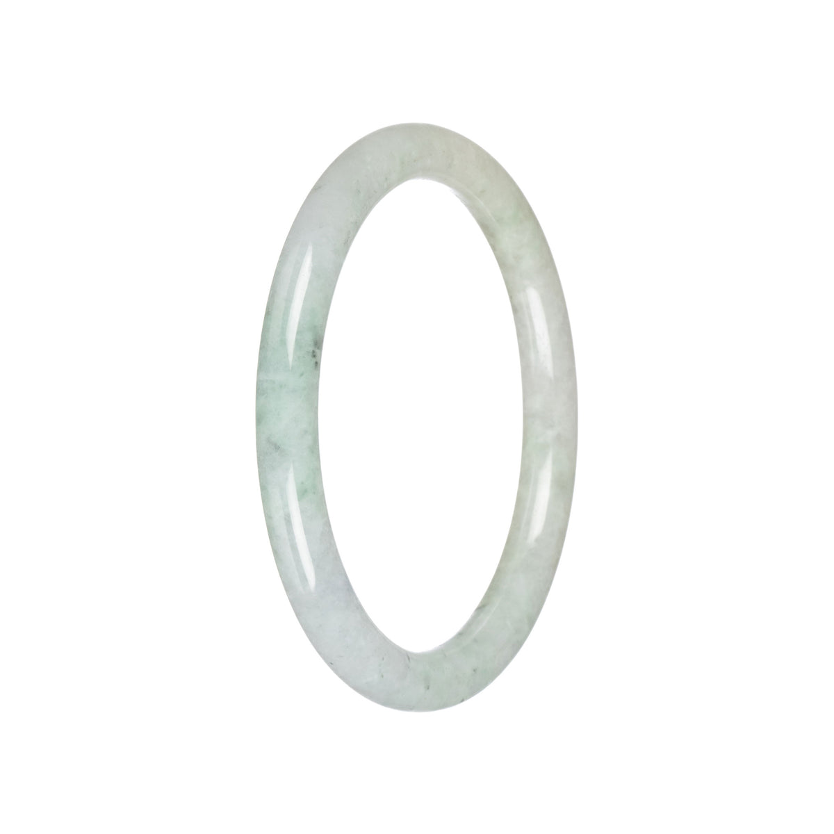 Untreated Pale Green with White Burmese Jade Bangle - 60mm Petite Round