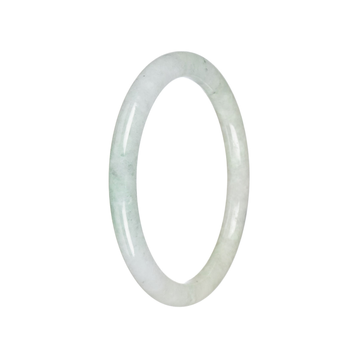 Untreated Pale Green with White Burmese Jade Bangle - 60mm Petite Round