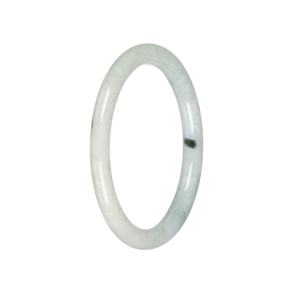 Untreated Pale Green with White Burmese Jade Bangle - 60mm Petite Round