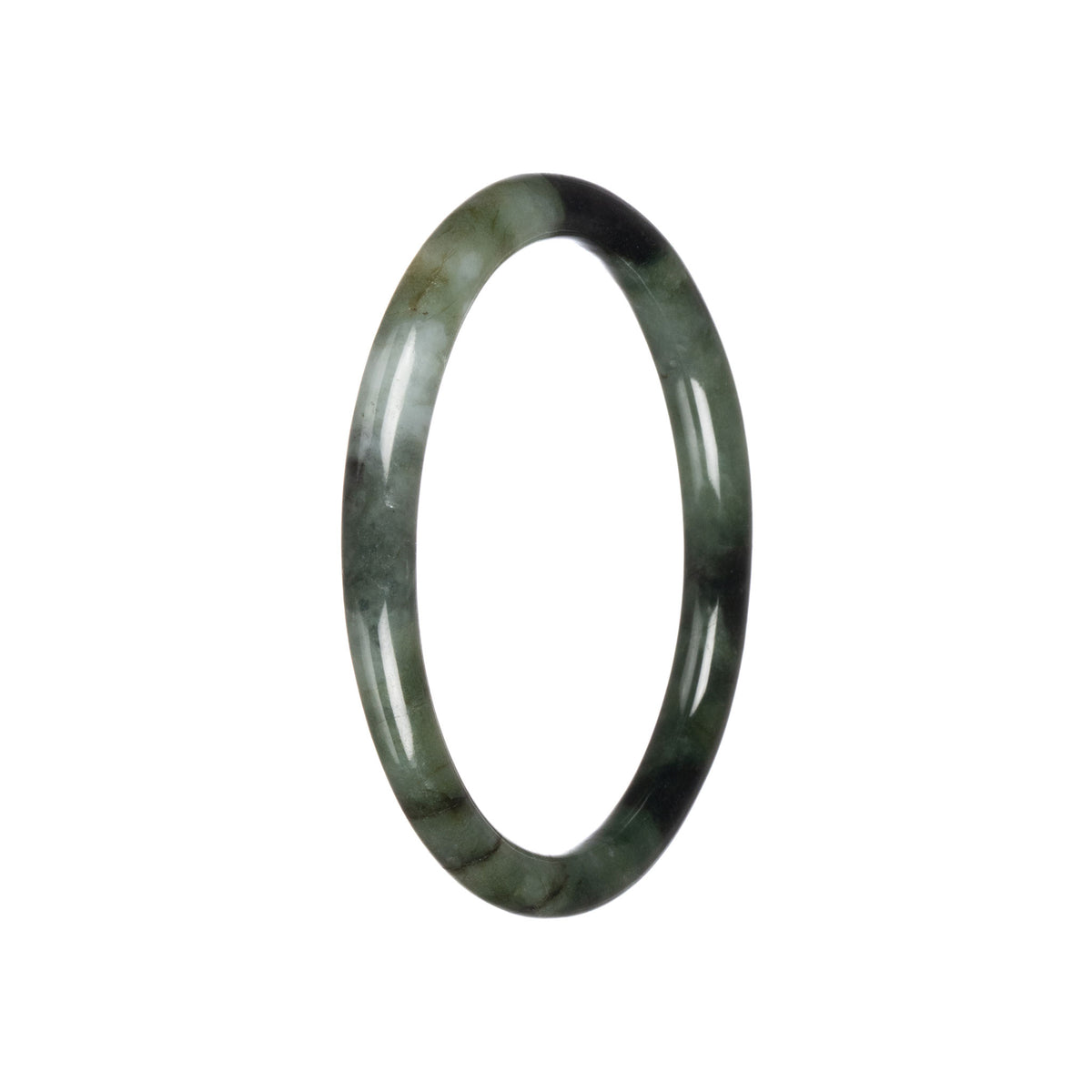 Authentic Green Pattern Burmese Jade Bangle Bracelet - 60mm Petite Round