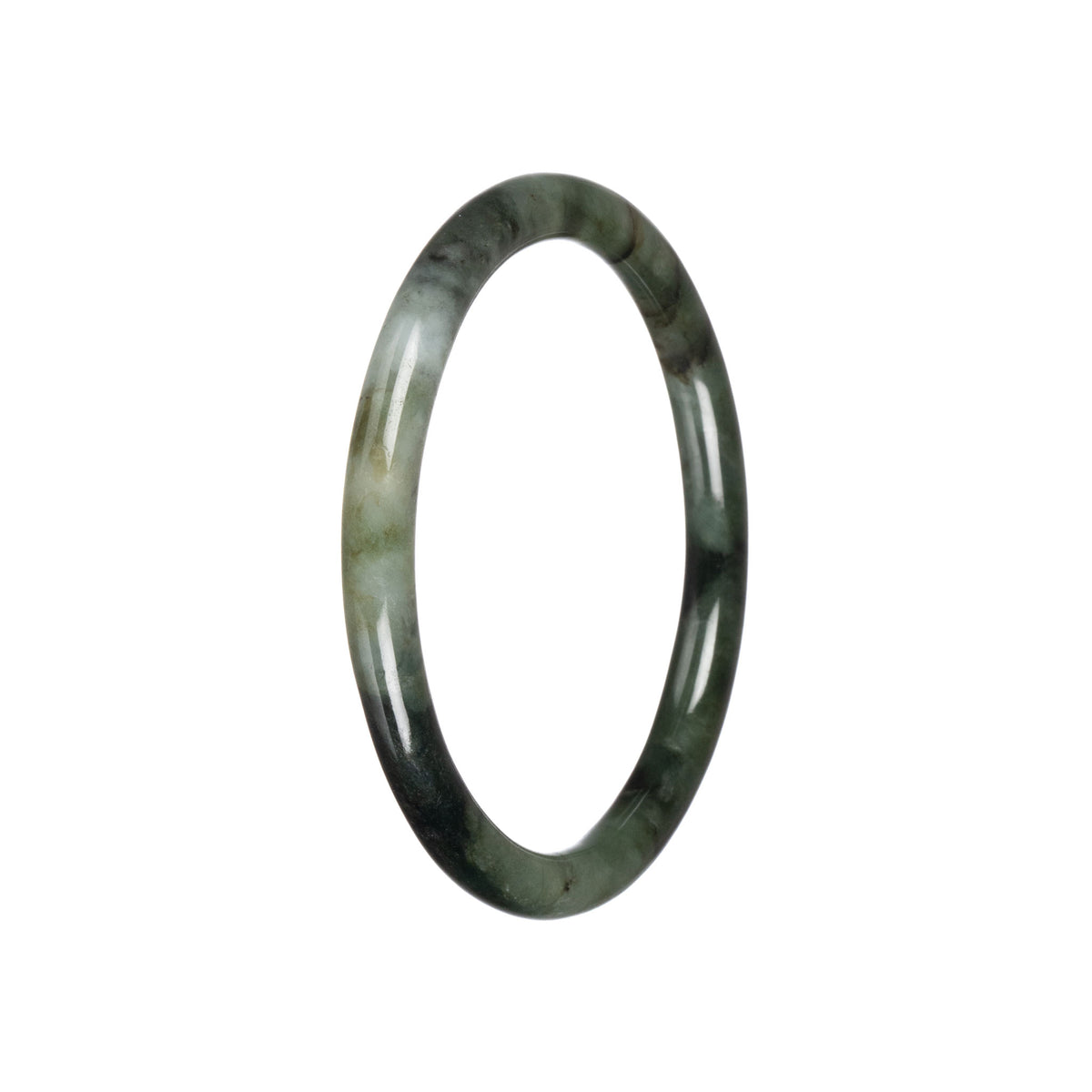 Authentic Green Pattern Burmese Jade Bangle Bracelet - 60mm Petite Round