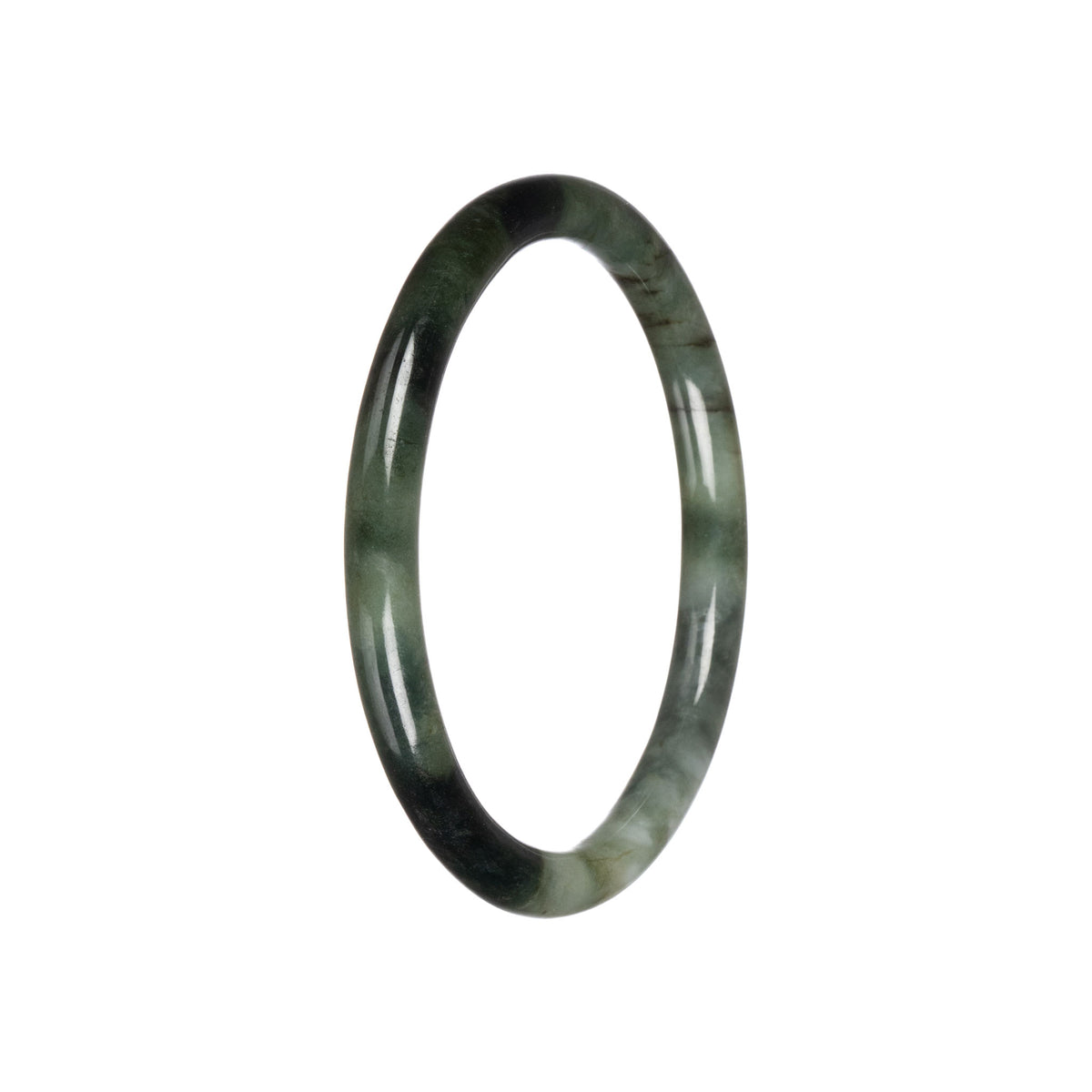 Authentic Green Pattern Burmese Jade Bangle Bracelet - 60mm Petite Round