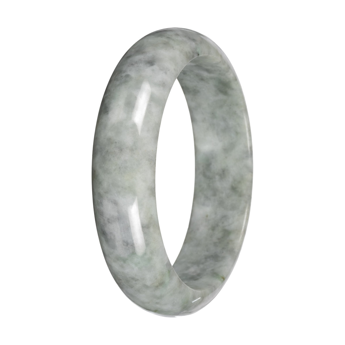 Authentic Burmese Wide Jadeite Bangle - 'Silver Monsoon' - Half Moon (59mm - 63mm)