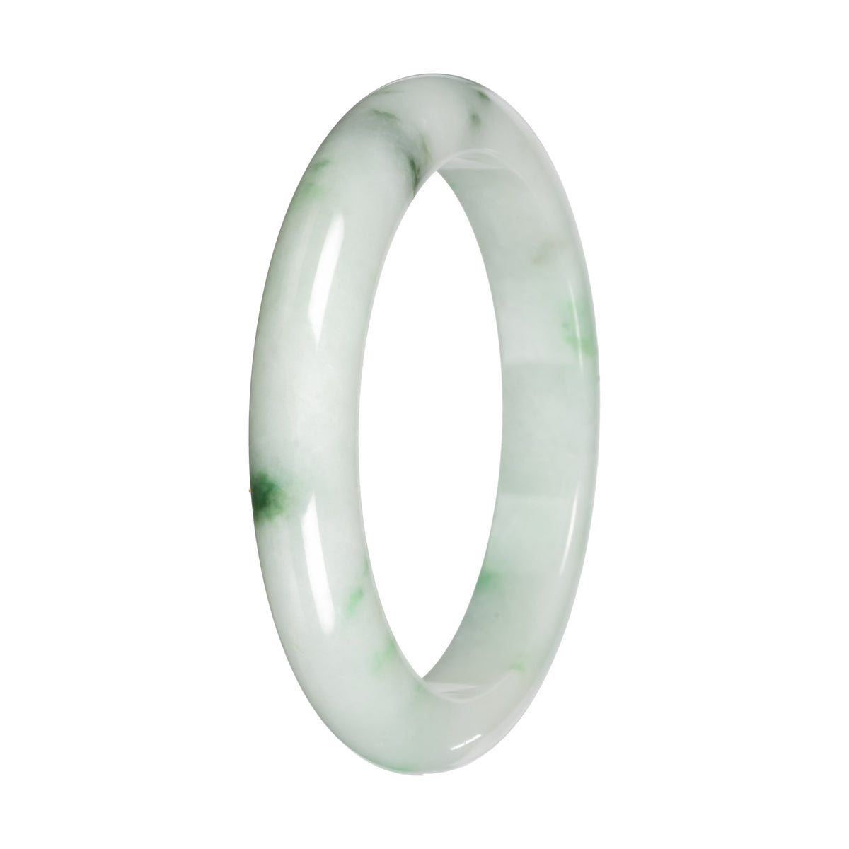 Genuine White with Green Pattern and Apple Green Patches Burmese Jade Bangle - 59mm Half Moon
