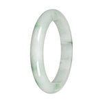 Genuine White with Green Pattern and Apple Green Patches Burmese Jade Bangle - 59mm Half Moon