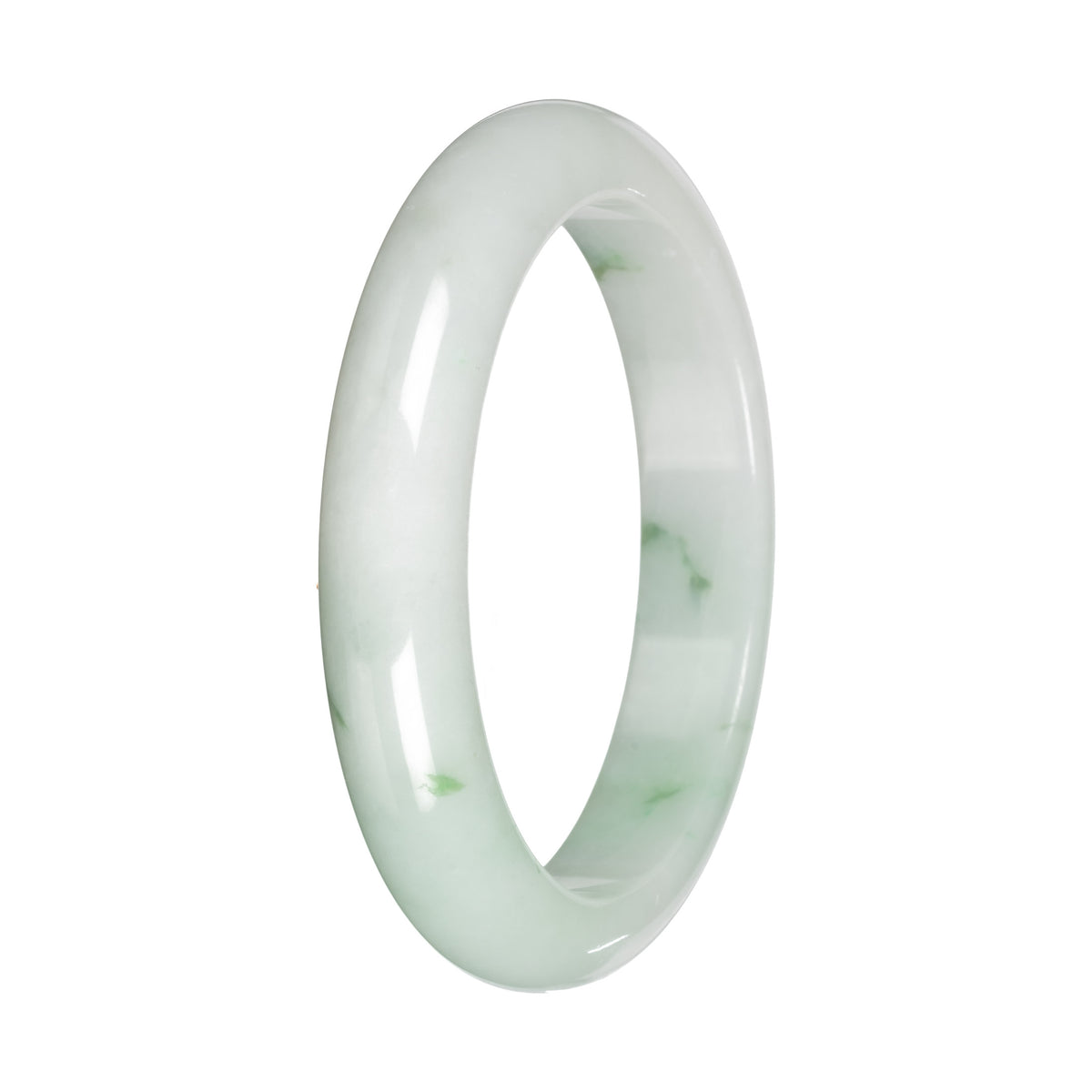 Genuine White with Green Pattern Jade Bangle - 59mm Half Moon