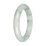 Authentic White with Green Pattern Jadeite Bangle - 59mm Half Moon